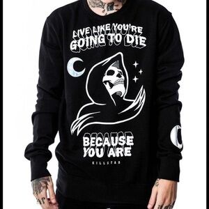 Killstar Grim Reaper Graphic Sweatshirt Holographic Moons Black Sz XL Goth Alt